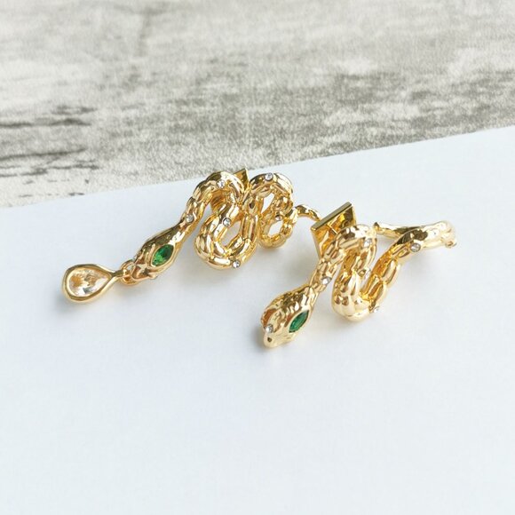 Alexis Bittar Gold Green Crystal Earrings - Aquatic Dreams Snake - Picture 1 of 4